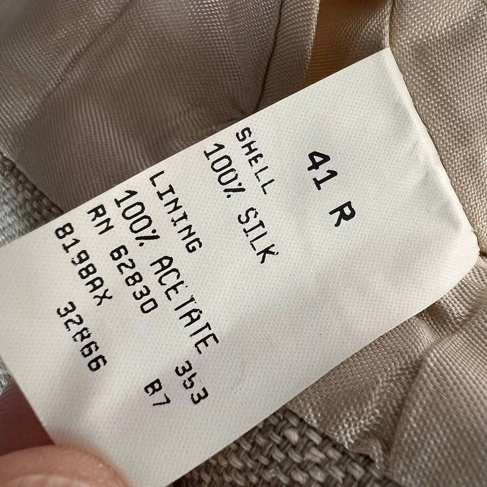 VTG 90s Lands' End Silk‎ Sport Coat Blazer Men 41R Beige Prep Coastal USA